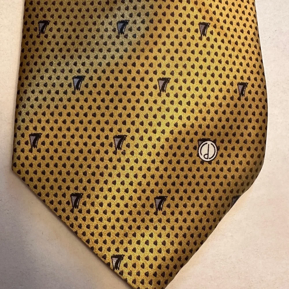 DUNHILL Men's 100% Silk Classic Necktie ENGLAND‎ Designer Gold Black Sailboats